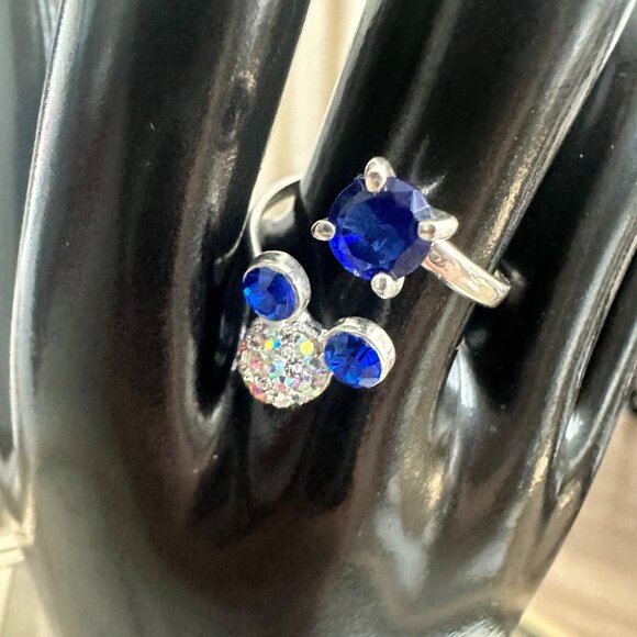 Silver 925 Ring Blue Mickey Mouse Adjustable Zircons Disney Cartoons - Picture 8 of 10